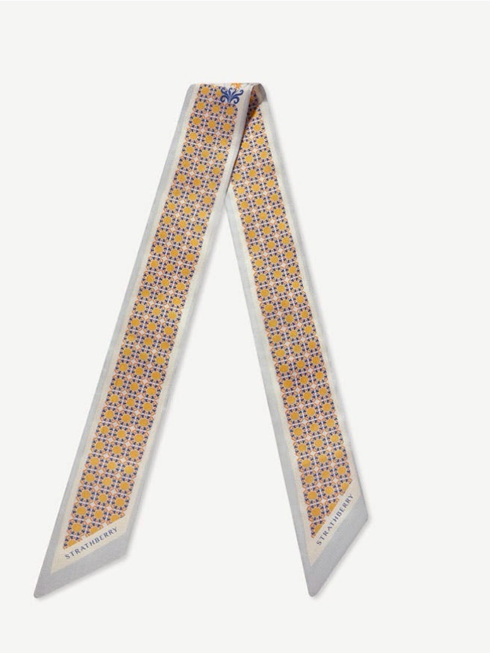 Strathberry Silk Skinny Scarf
Geometric Tile Marble Grey/Brûlée